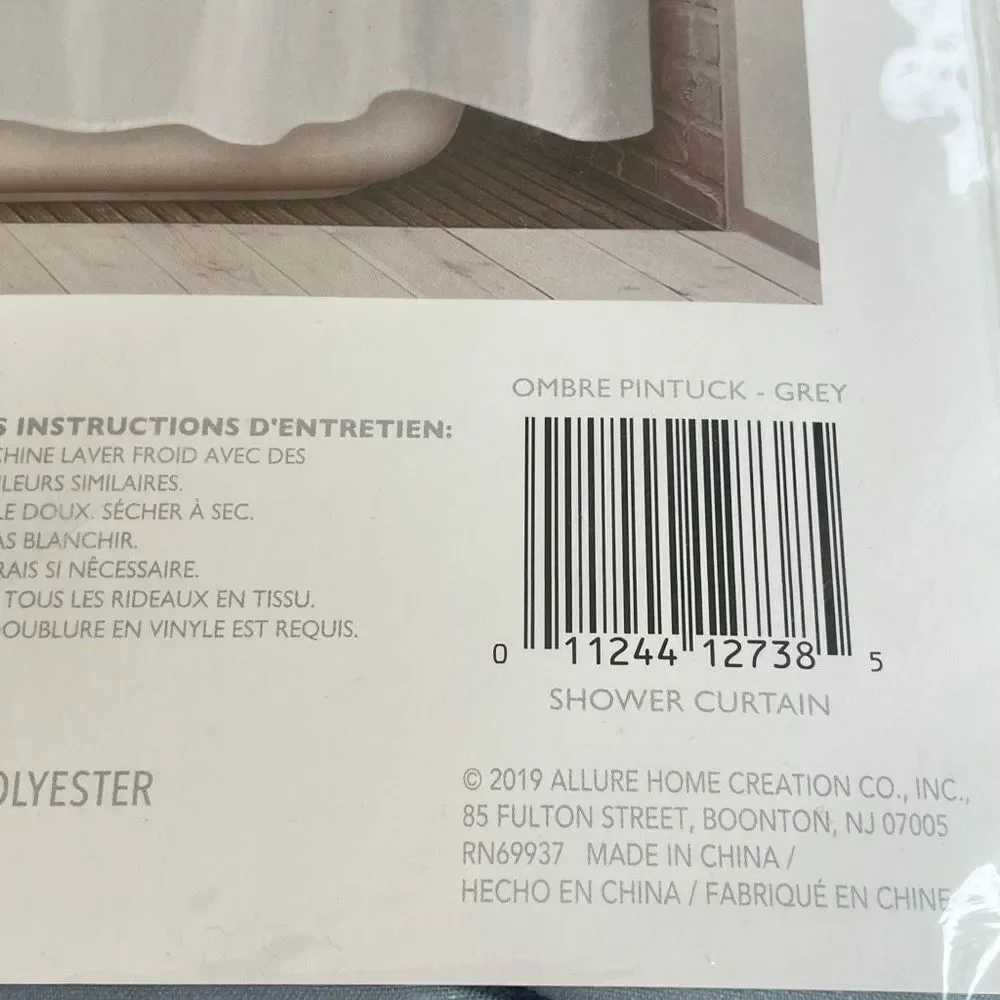 Allure Home Creation Gray Ombre Pintuck Shower Curtain Size 70